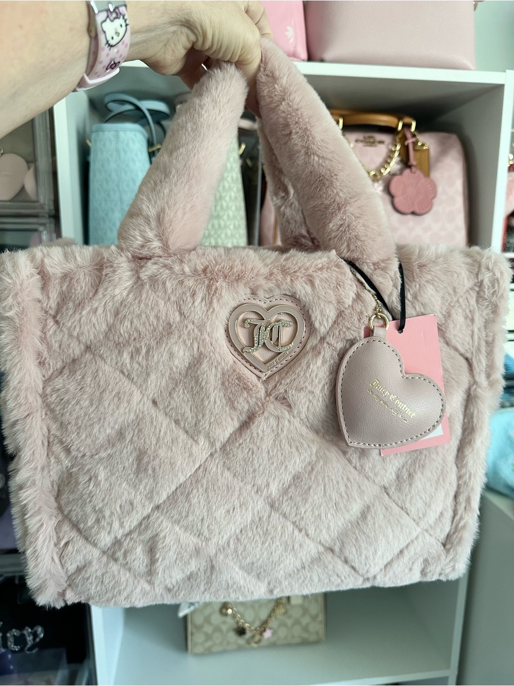 NEW!~ JUICY COUTURE PINK FAUX FUR TOTE BAG